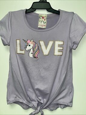 Yours & Mine Girls' Lavender 'LOVE' Unicorn Tie-Front Tee